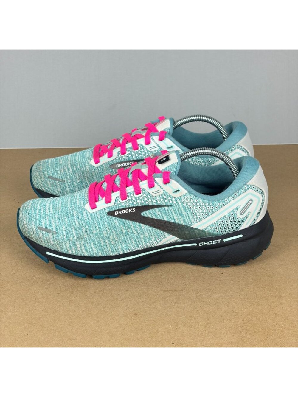 Brooks Ghost 14 Athletic Running Shoes Womens 8 Teal Black Pink Breathable